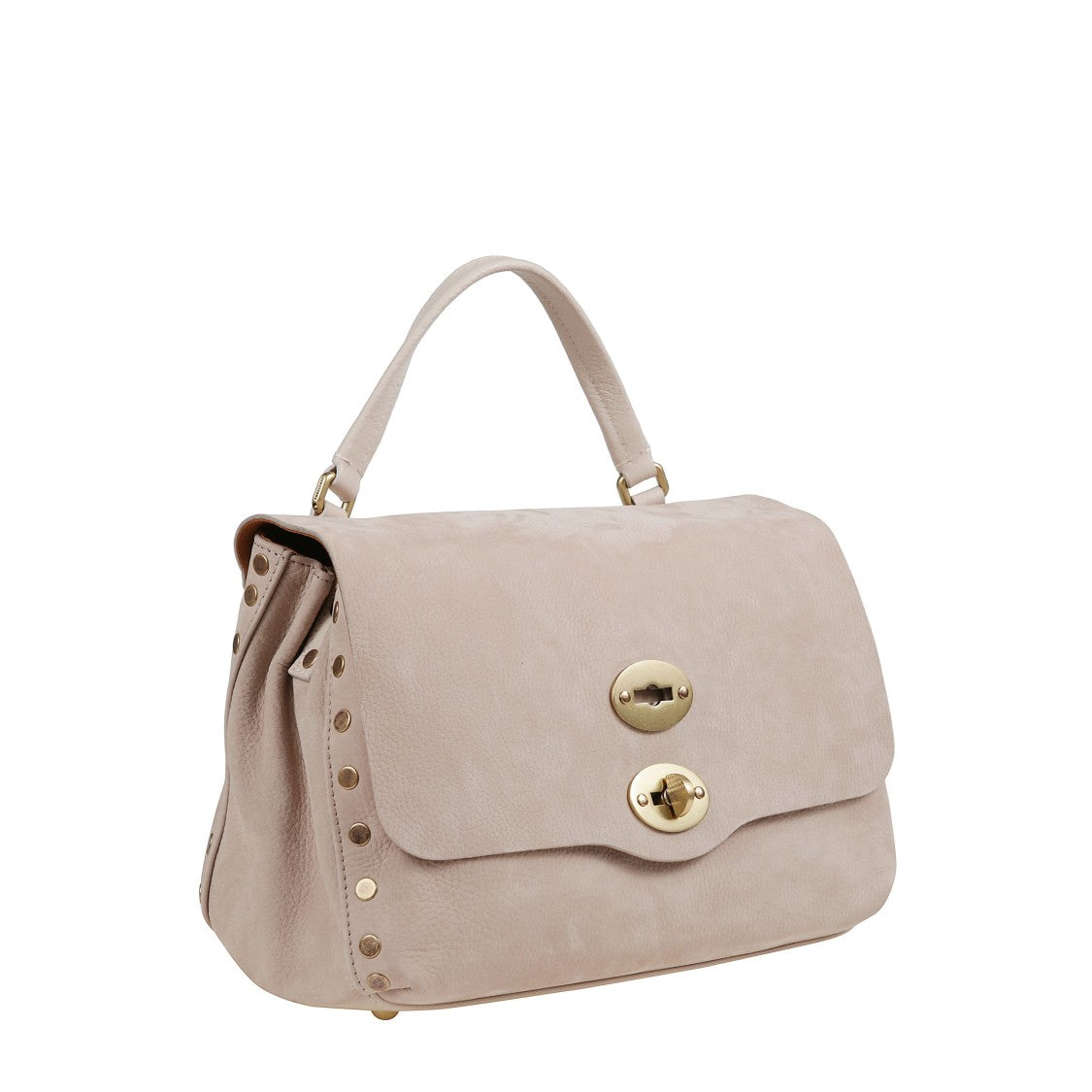 Zanellato Structured Beige-Mauve Handbag With Gold Turn-Lock Clasp