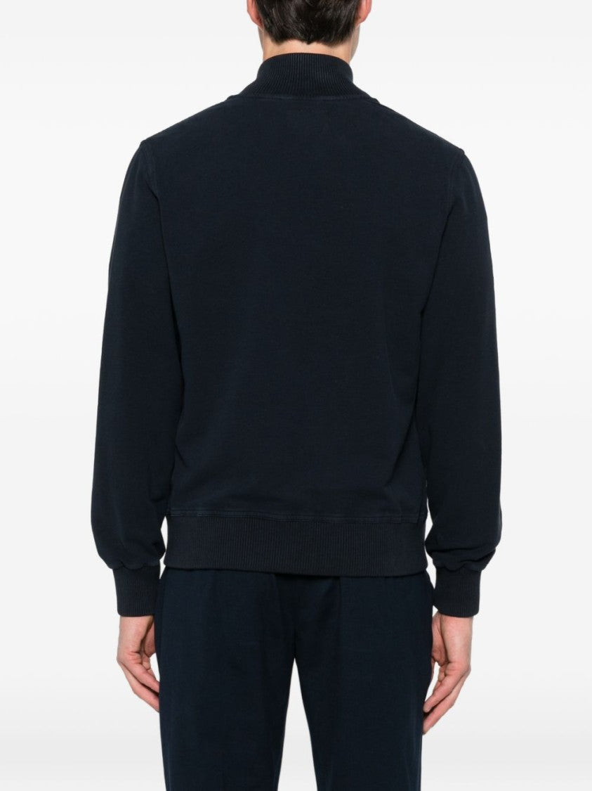 Circolo 1901 Navy Blue High Neck Casual Jacket With Ribbed Details