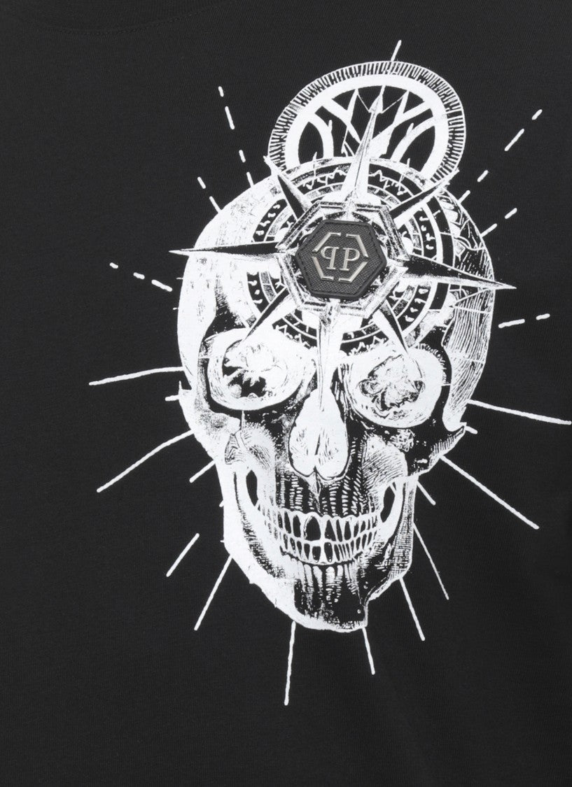 Philipp Plein Black Skull Tattoo Print Cotton T-Shirt