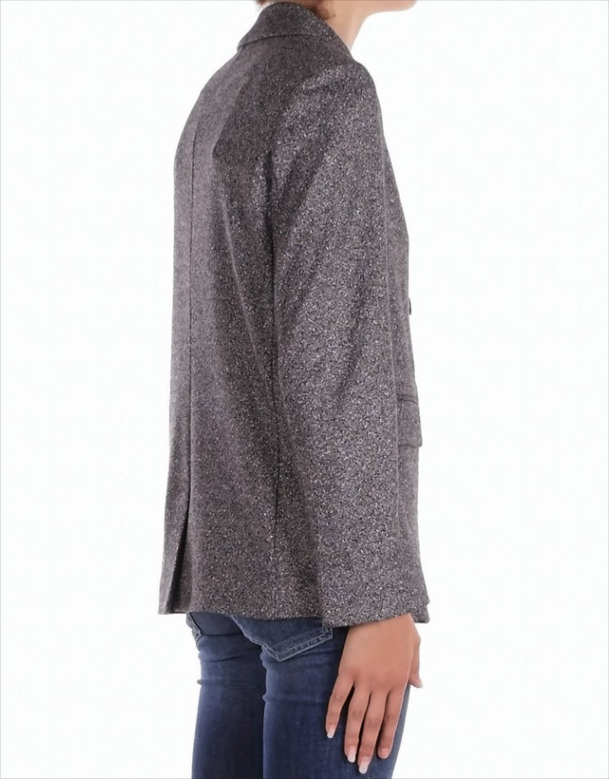 Max Mara Double-Breasted Tailored Grey Jacket With Structured Collar