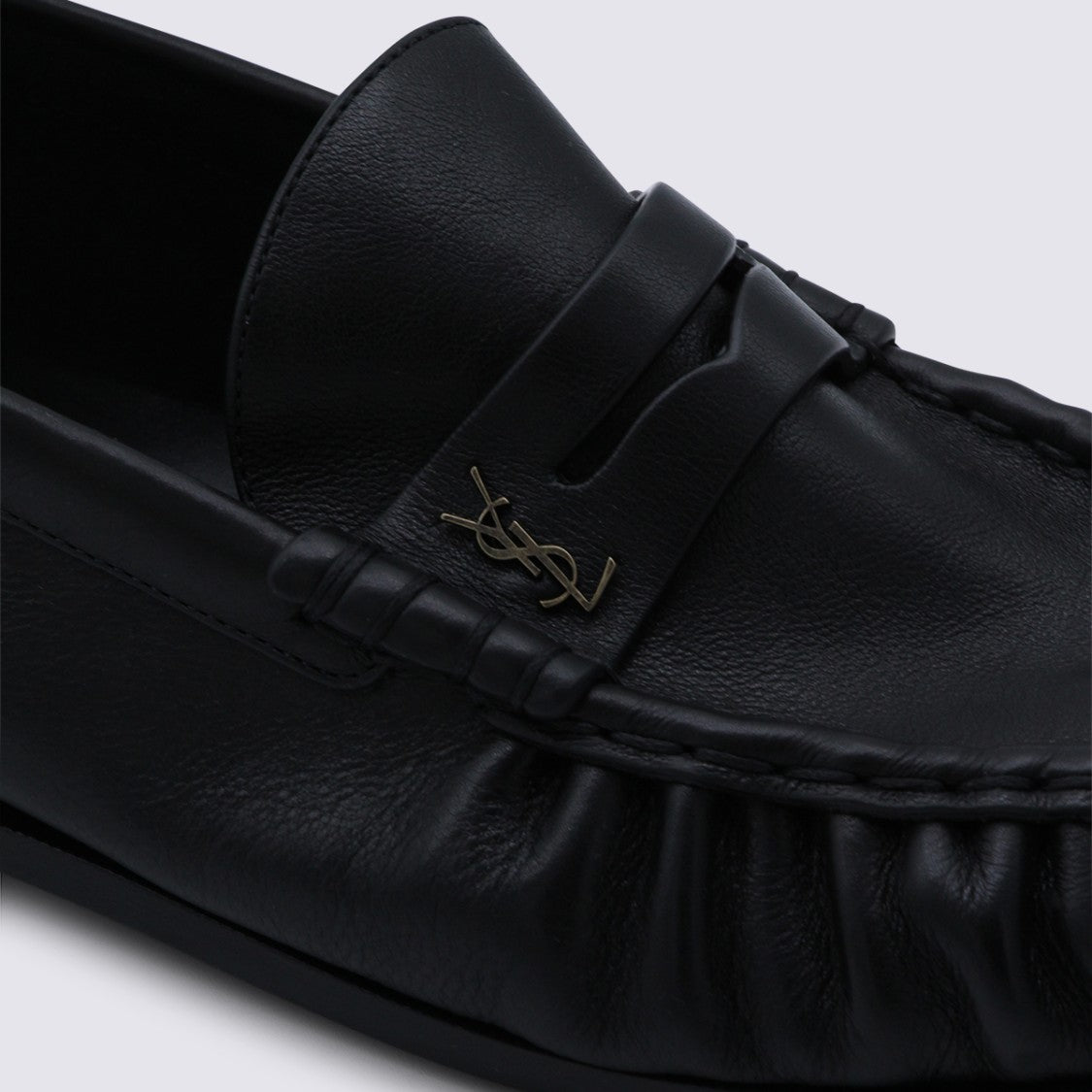 Saint Laurent Black Hand-Stitched Leather Loafers