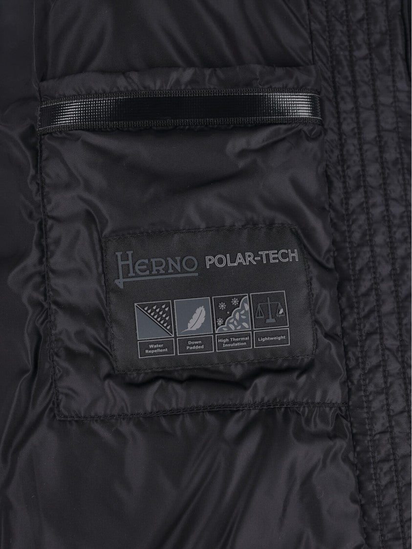 Herno Black Glossy Polartech Hooded Down Jacket