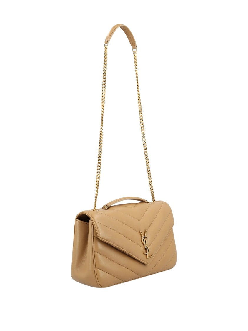 Saint Laurent Medium Quilted Shoulder Bag With Brass Logo Emblem