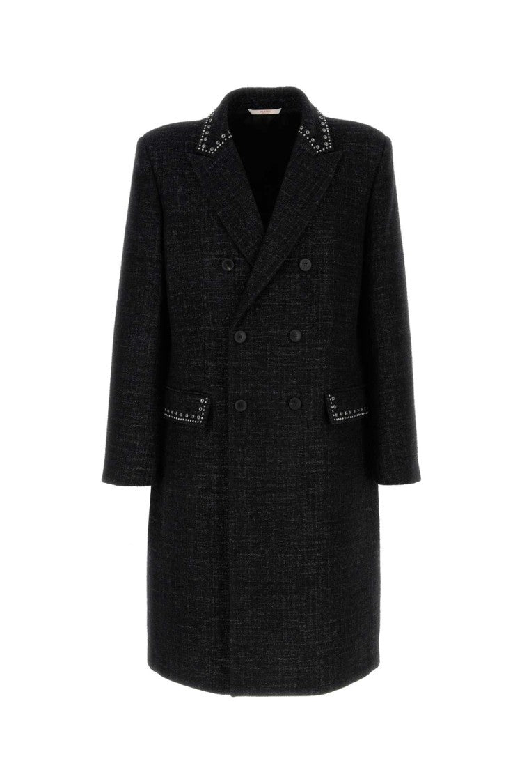 Valentino Garavani Melange Black Wool Blend Coat