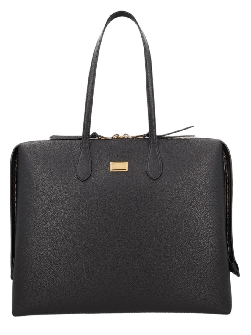 Dolce & Gabbana Structured Pebbled Leather Tote Bag With Expandable Gussets