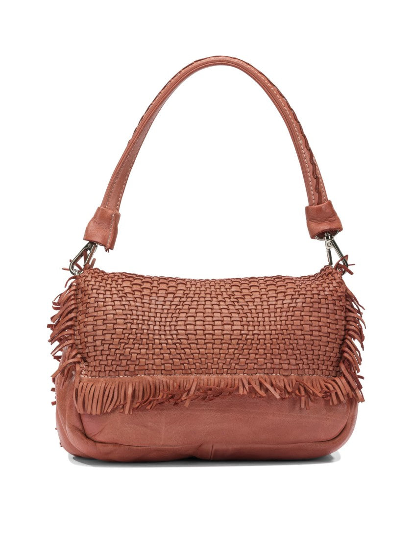 Giancarlo Nevola Woven Brown Leather Shoulder Bag With Fringed Edges