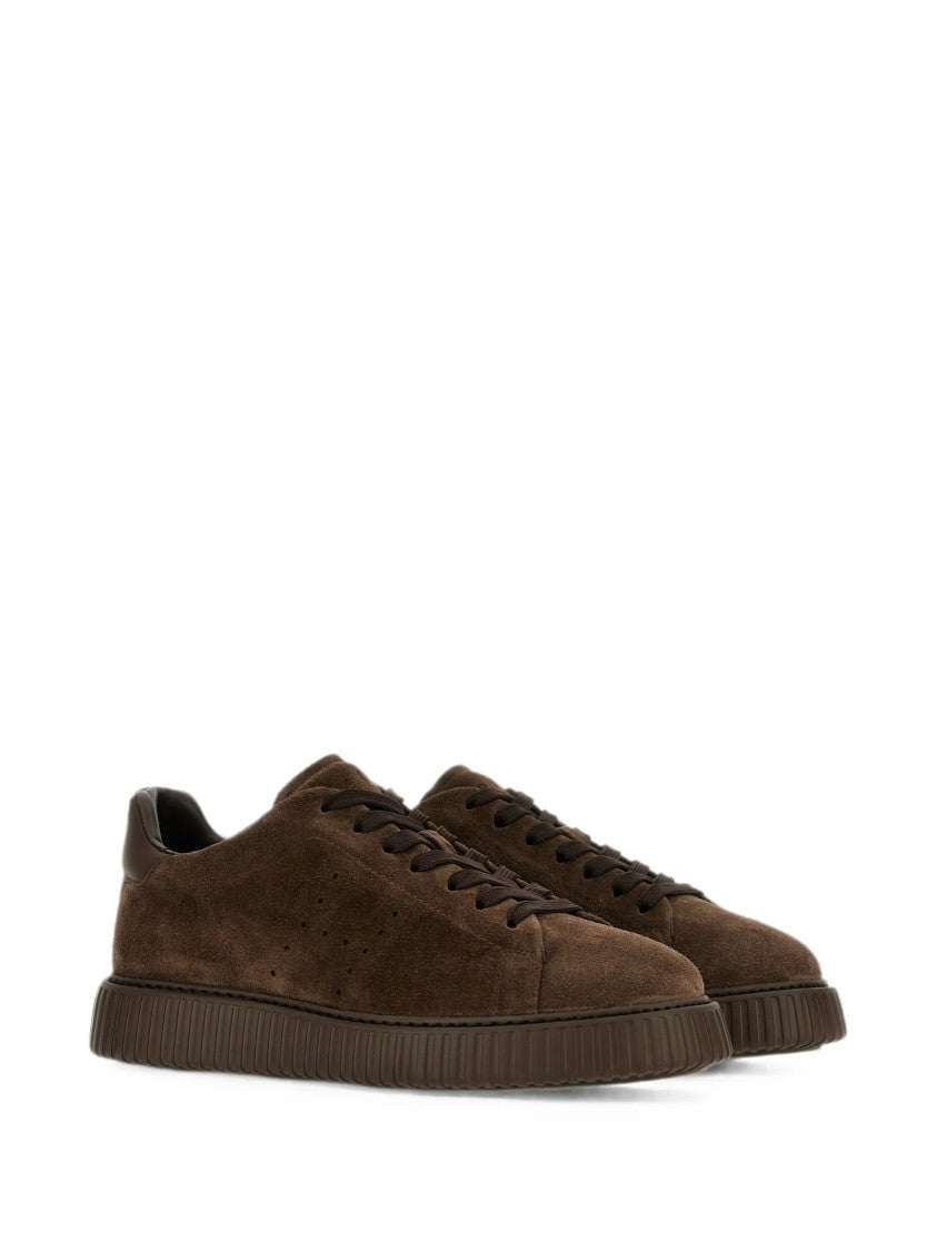 Hogan Brown Suede Low-Top Sneakers With Perforated Detailing
