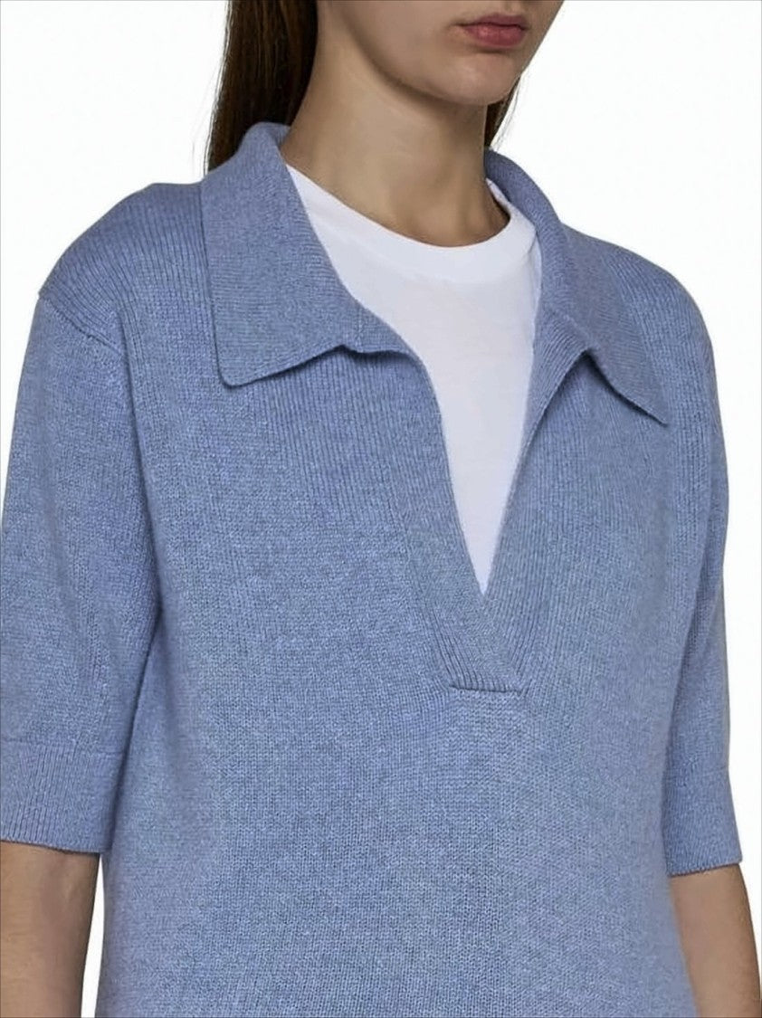 Khaite Short-Sleeved Cashmere Knit Sweater With V-Neckline