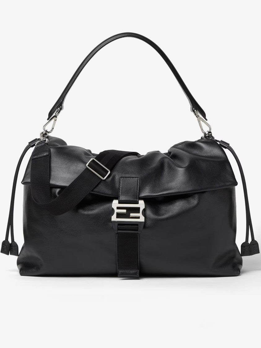 Fendi Mamma Baguette Ruched Flap Leather Bag
