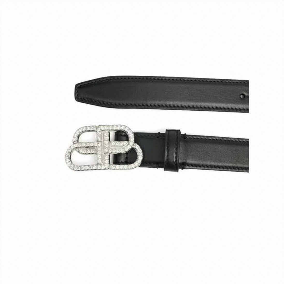 Balenciaga Black Polished Leather Crystal Buckle Belt