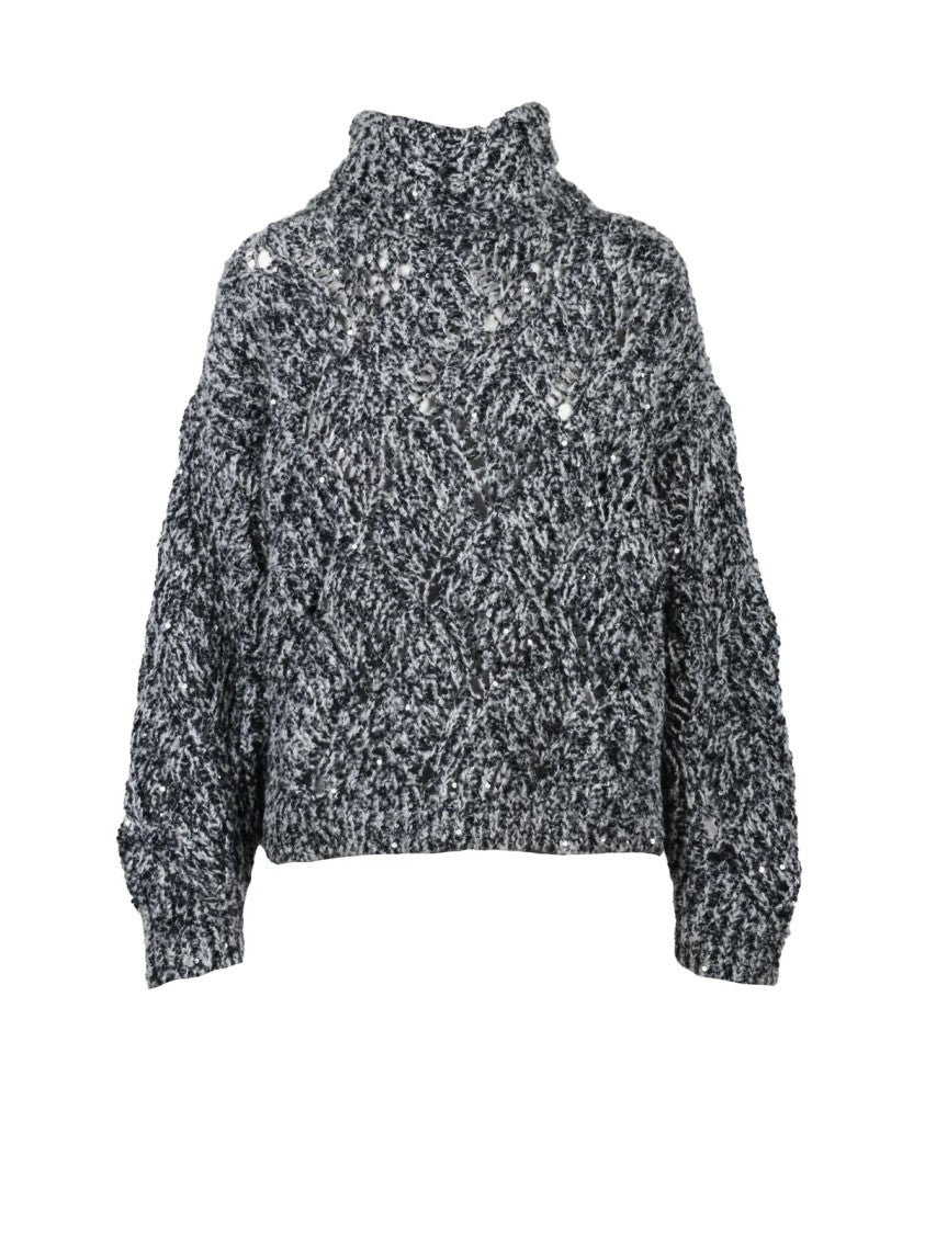Panicale Textured Knit High Neck Sweater With Cropped Fit