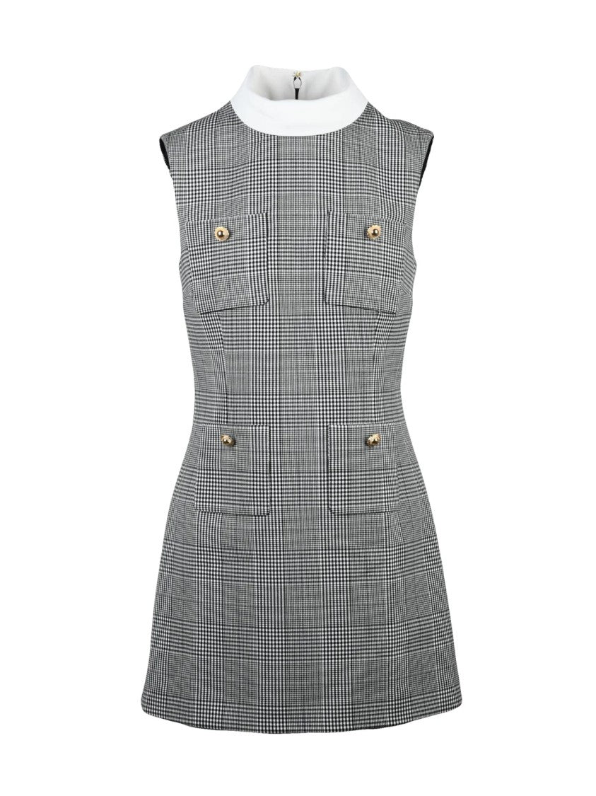 Self-Portrait Pinafore Mini Dress With Checkered Pattern And Gold-Tone Accents