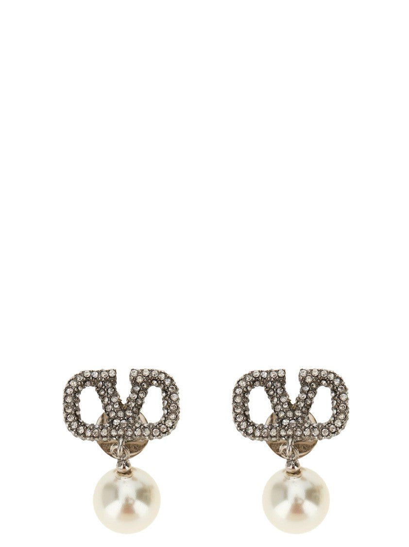 Valentino Garavani Vlogo Signature Earrings With Crystal Embellishment And Pearl Pendant