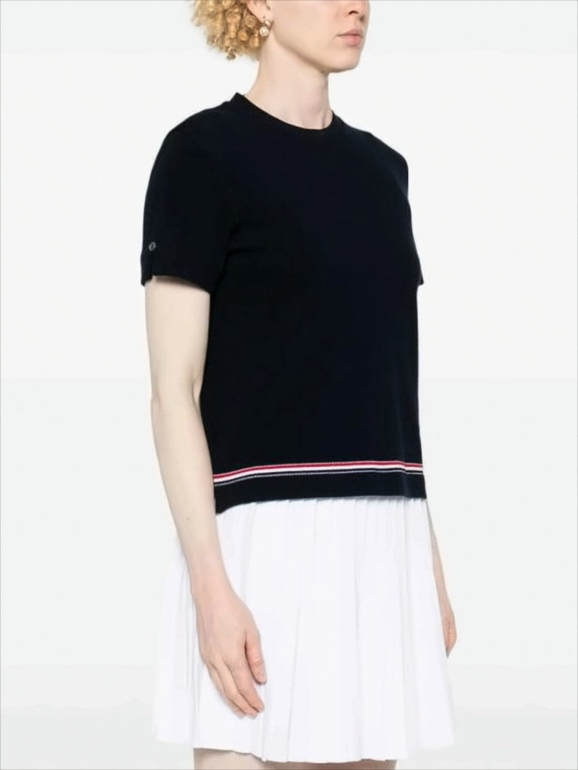 Thom Browne Fitted Short-Sleeved Top With Striped Hem And Label Patch