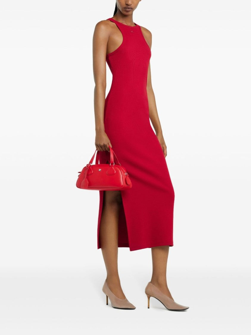 Courrèges Elongated Red Leather Bag With Silver-Tone Hardware
