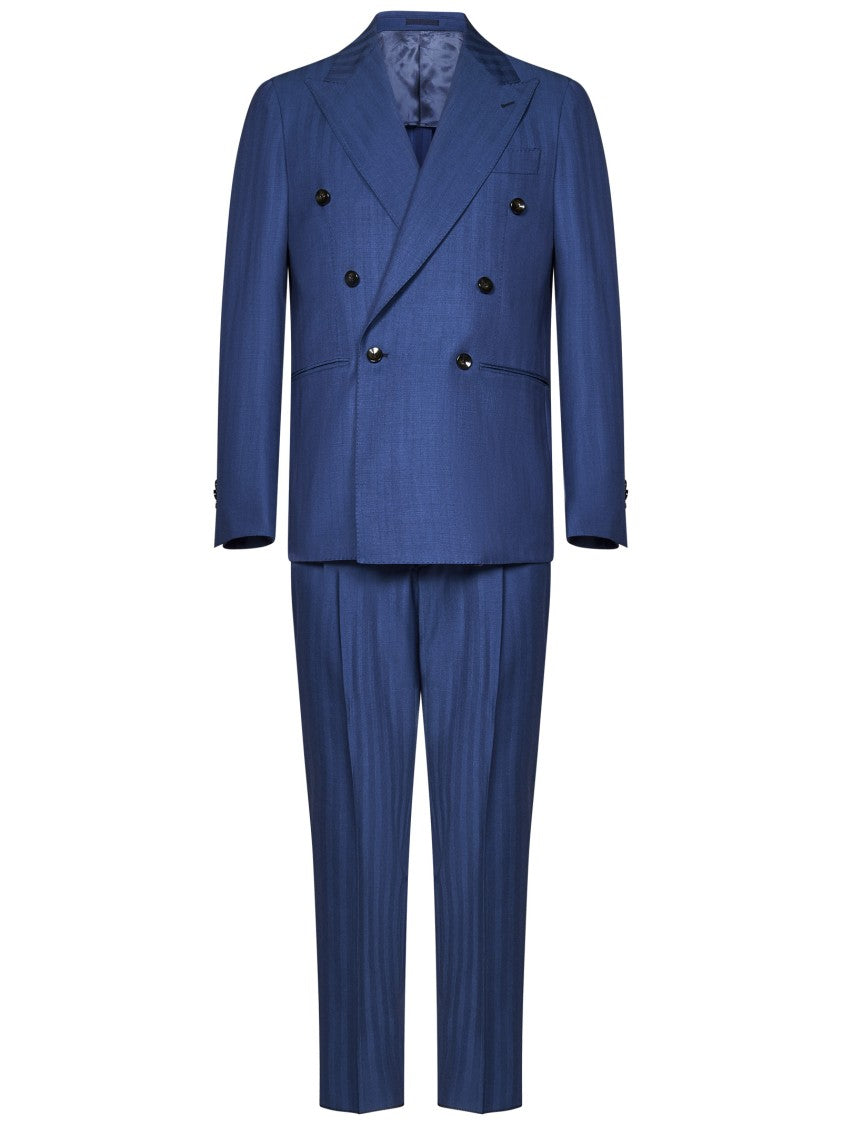 Franzese Collection Double-Breasted Royal Blue Herringbone Suit