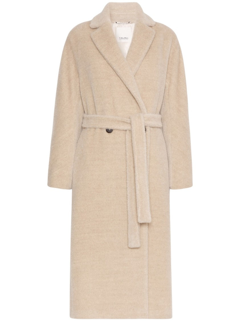 Max Mara Mid-Length Belted Coat With Classic Lapel And Plush Texture