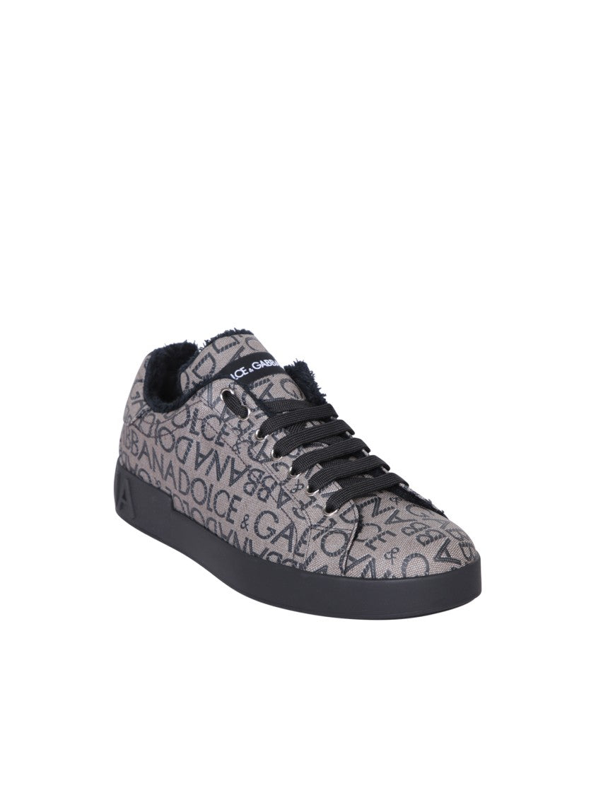 Dolce & Gabbana Brown Portofino Sneakers With All-Over Logo Print