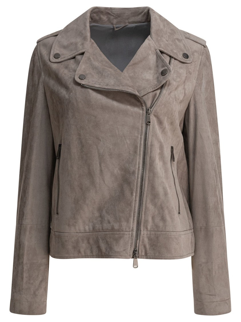 Brunello Cucinelli Soft Grey Leather Jacket