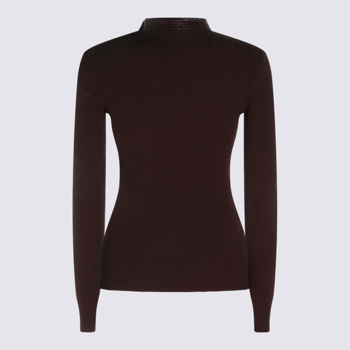 Courrèges Ribbed High Neck Sweater With Glossy Finish And Button Detail