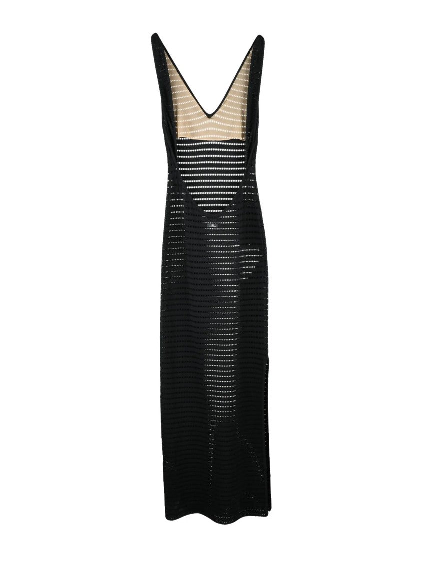 Elisabetta Franchi Black Viscose Polyester Women Long Stretch Knit Dress