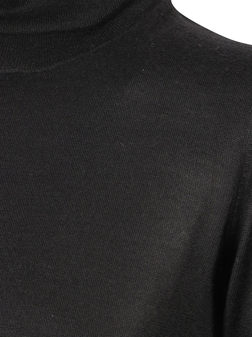 Brunello Cucinelli High Neck Black Cashmere And Silk Sweater With Tailored Fit