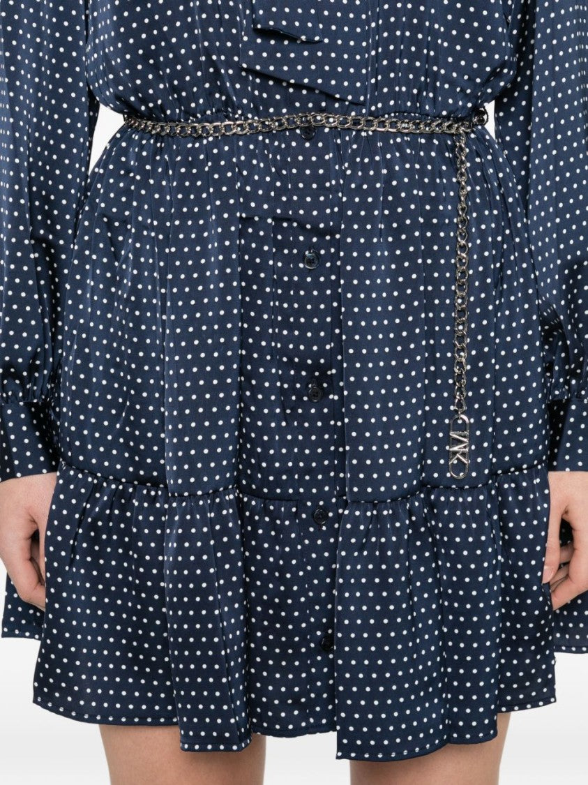 Michael Kors Navy Blue Polka Dot Mini Dress With Ruffled Hem