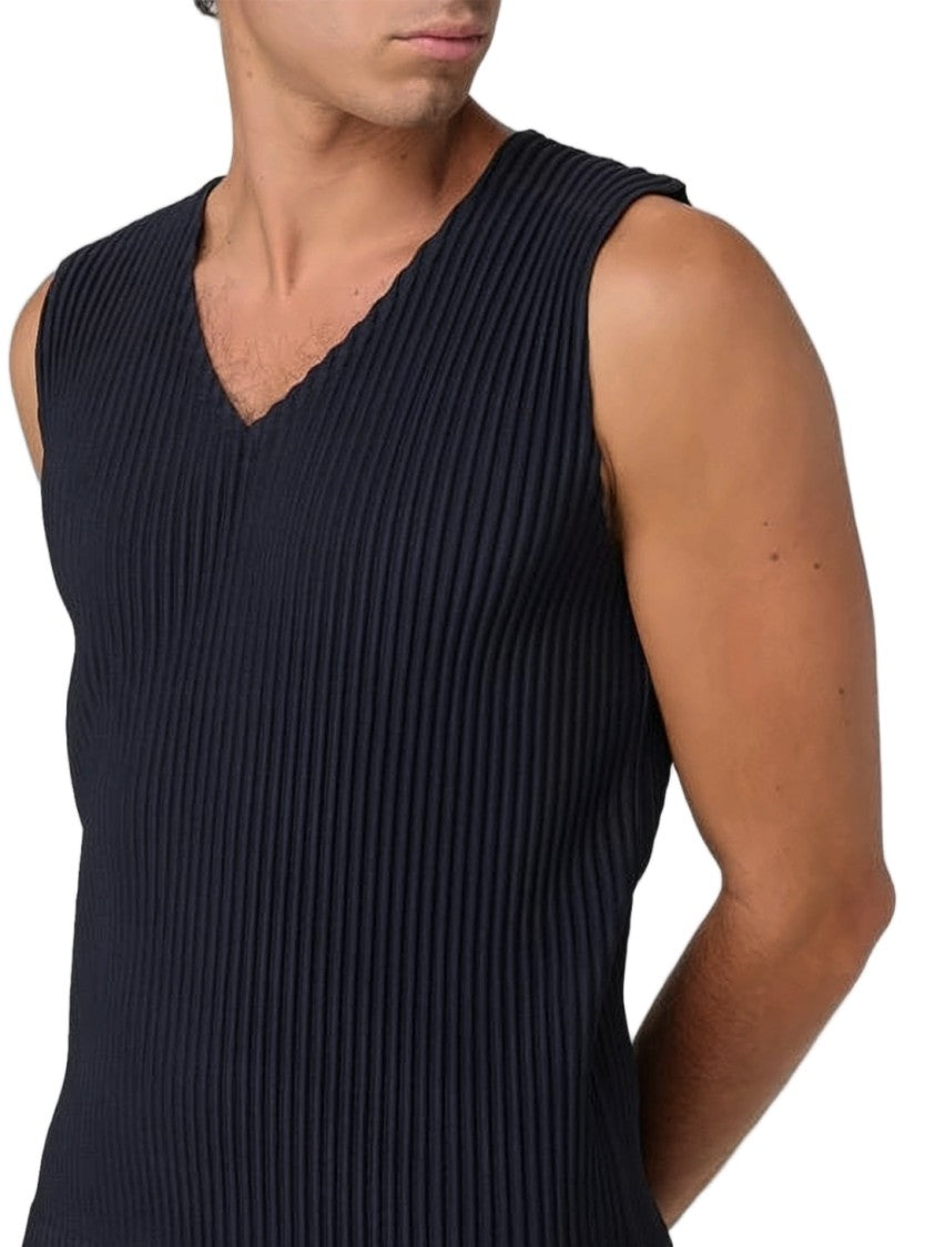 Homme Plissé Issey Miyake Deep V-Neck Sleeveless Vest With Vertical Pleats