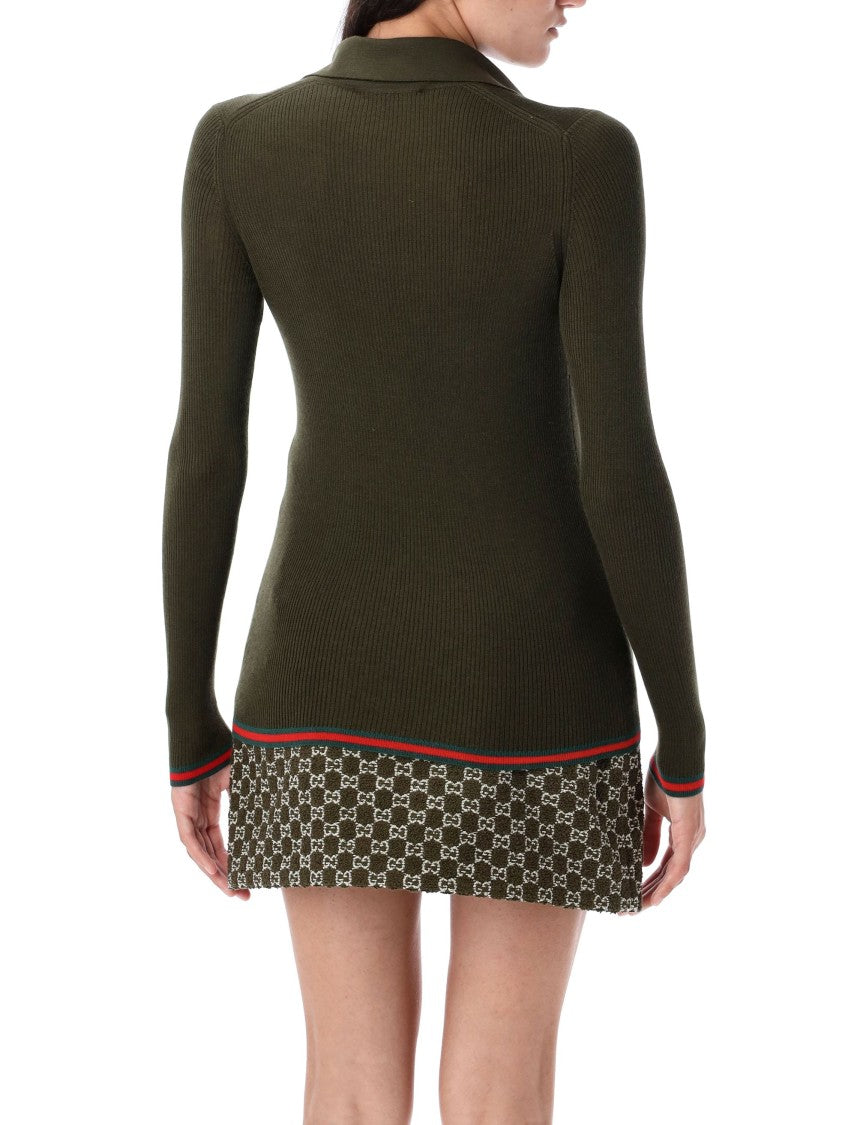 Gucci Ribbed Knit Ls Polo Top
