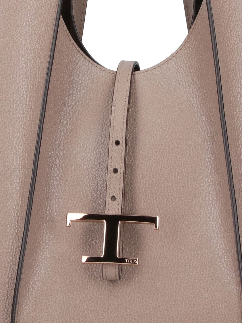 Tod's Tote Bag In Taupe Leather With Adjustable Strap