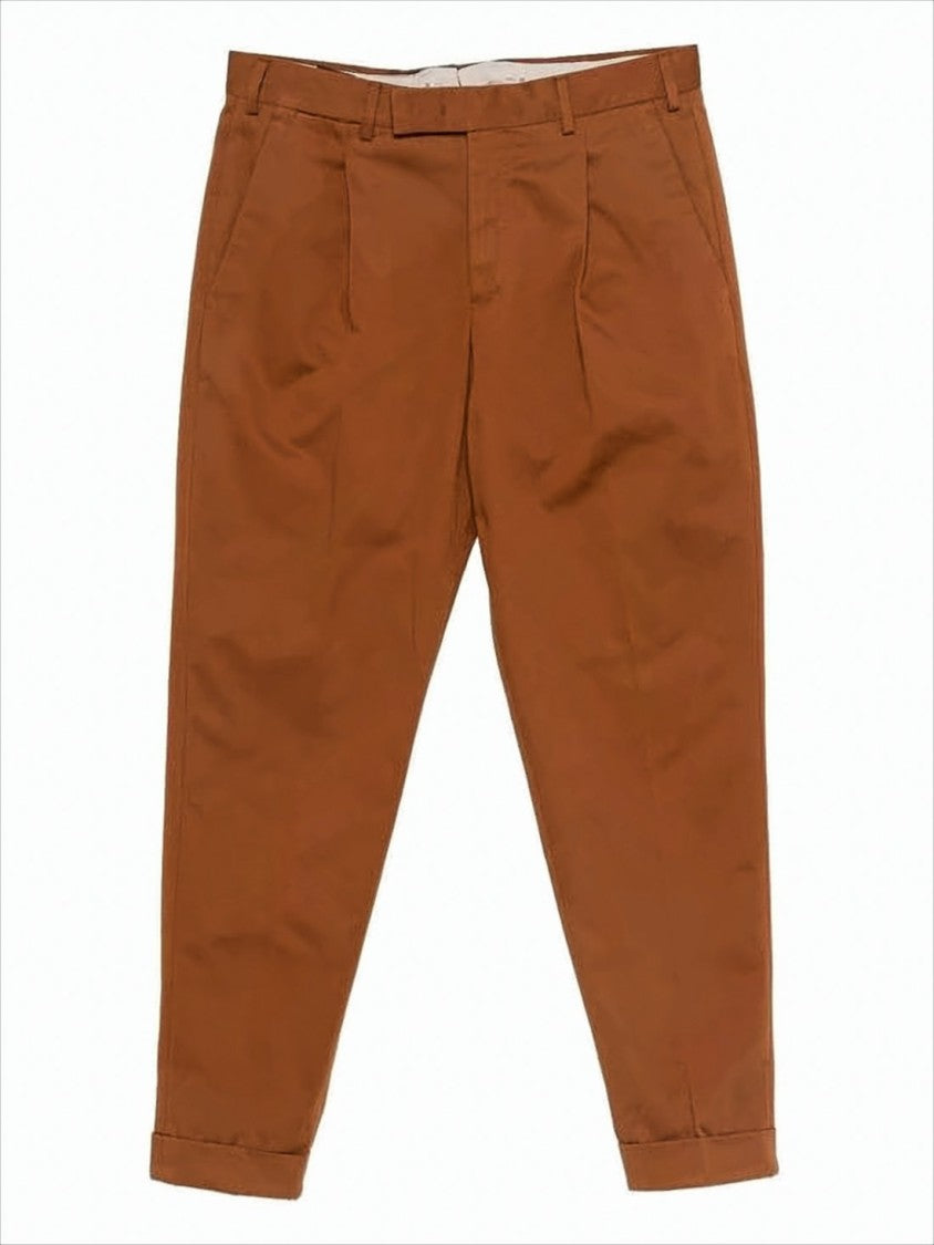 Pt Torino Straight-Leg Brown Cotton Trousers With Tailored Finish