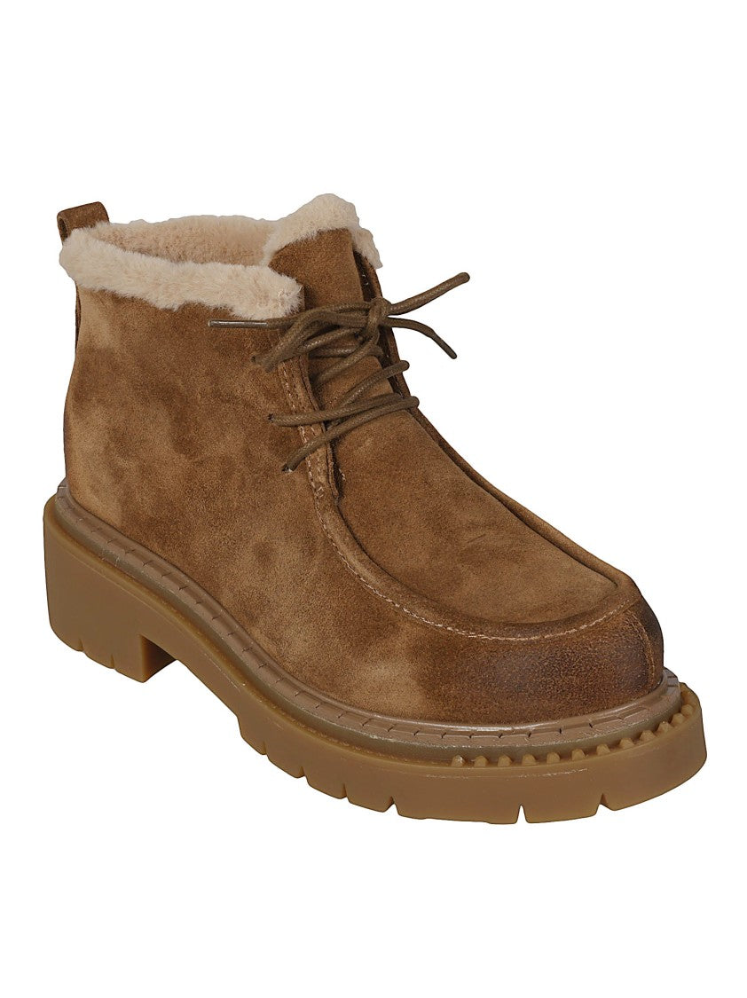 Ash Brown Demi Ankle Boots Shearling Calfskin Boots
