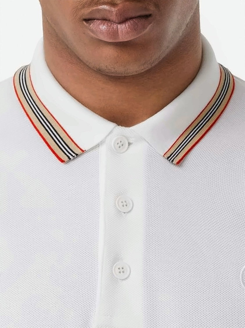 Burberry Classic White Polo Shirt With Striped Accents