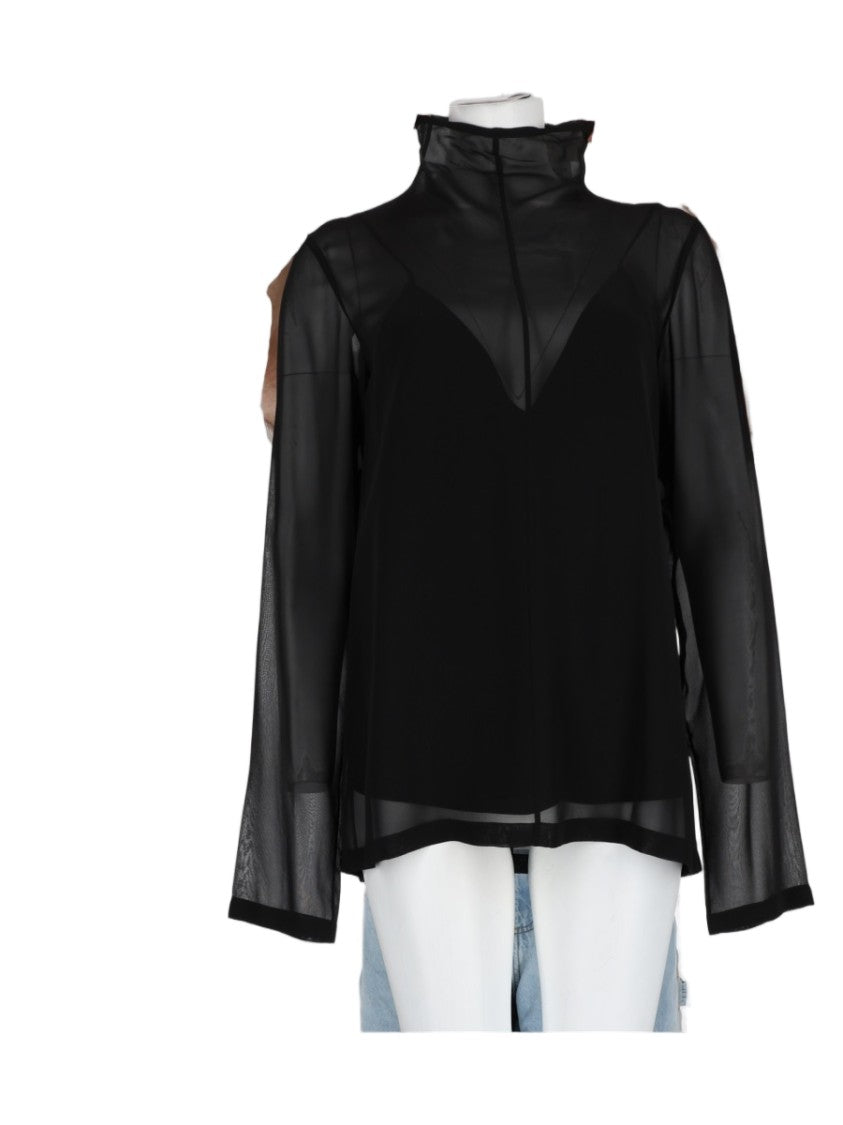 Sportmax Black Layered Silk Long-Sleeve Top
