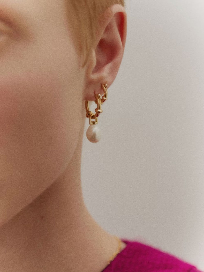 Maria Black Gold-Plated Hoop Earrings With Baroque Pearl Pendant