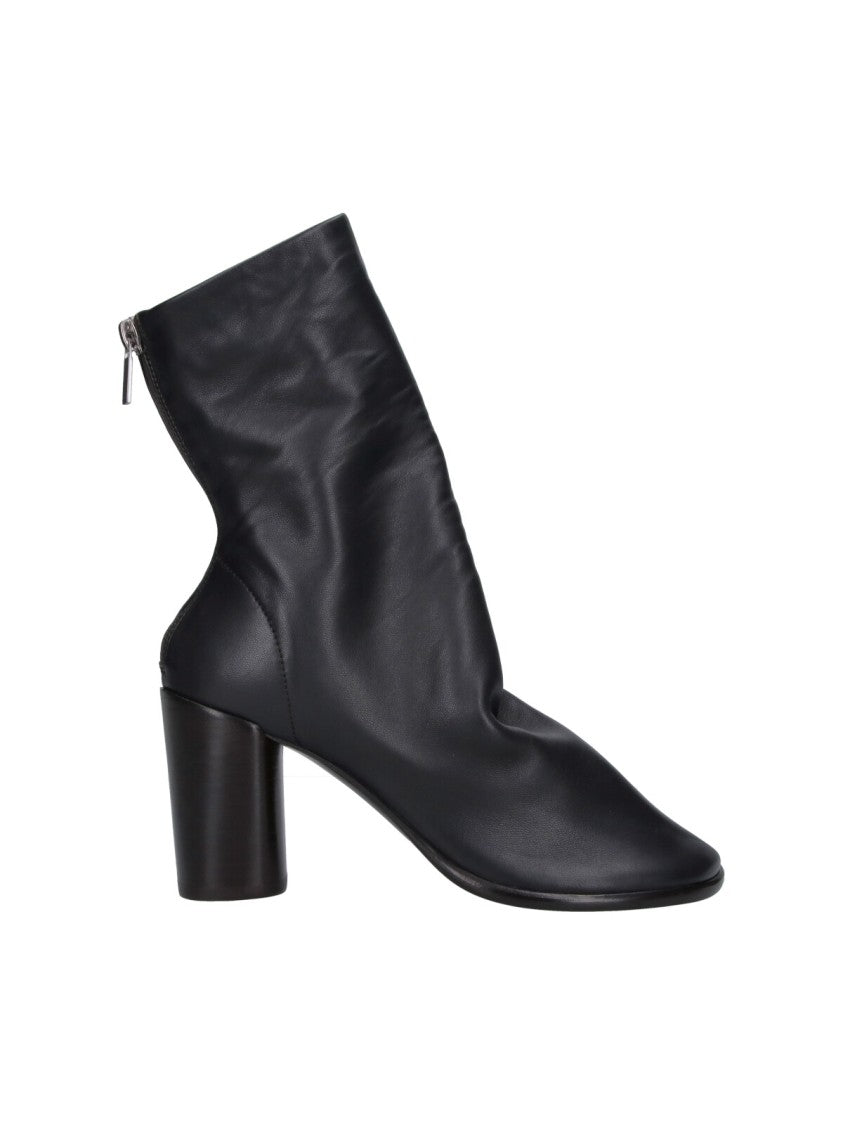 Lemaire Glove Black Square Toe Zip Leather Boots