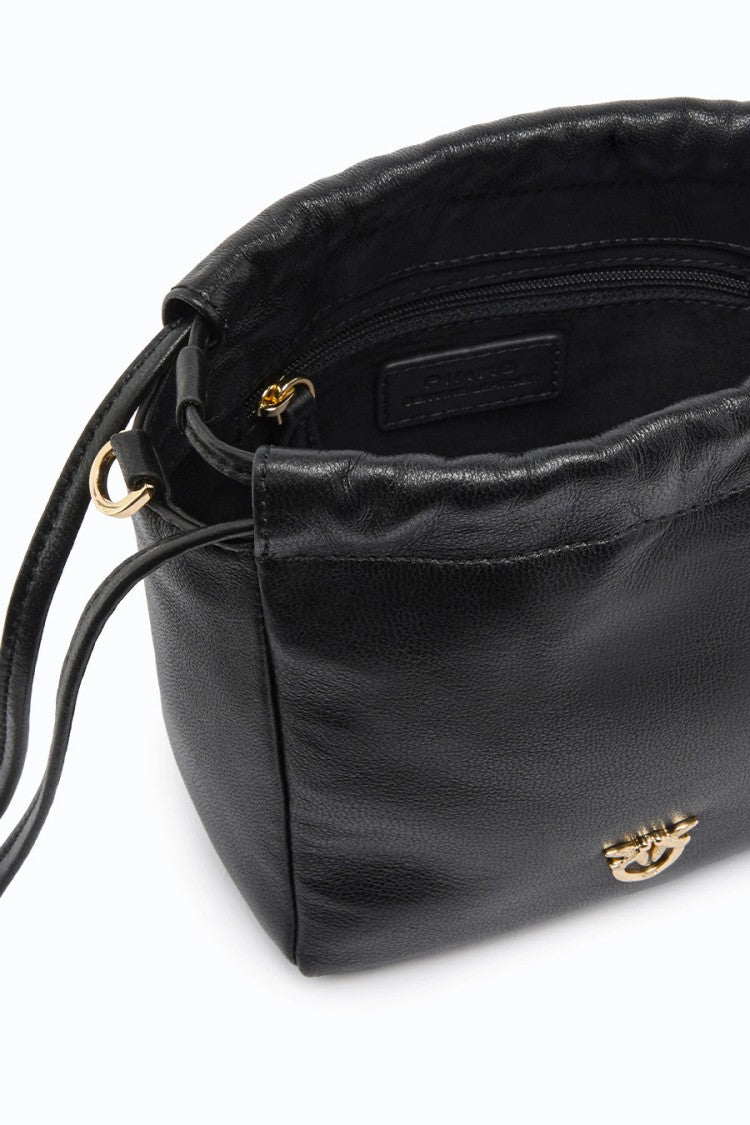 Pinko Black Drawstring Leather Bucket Bag