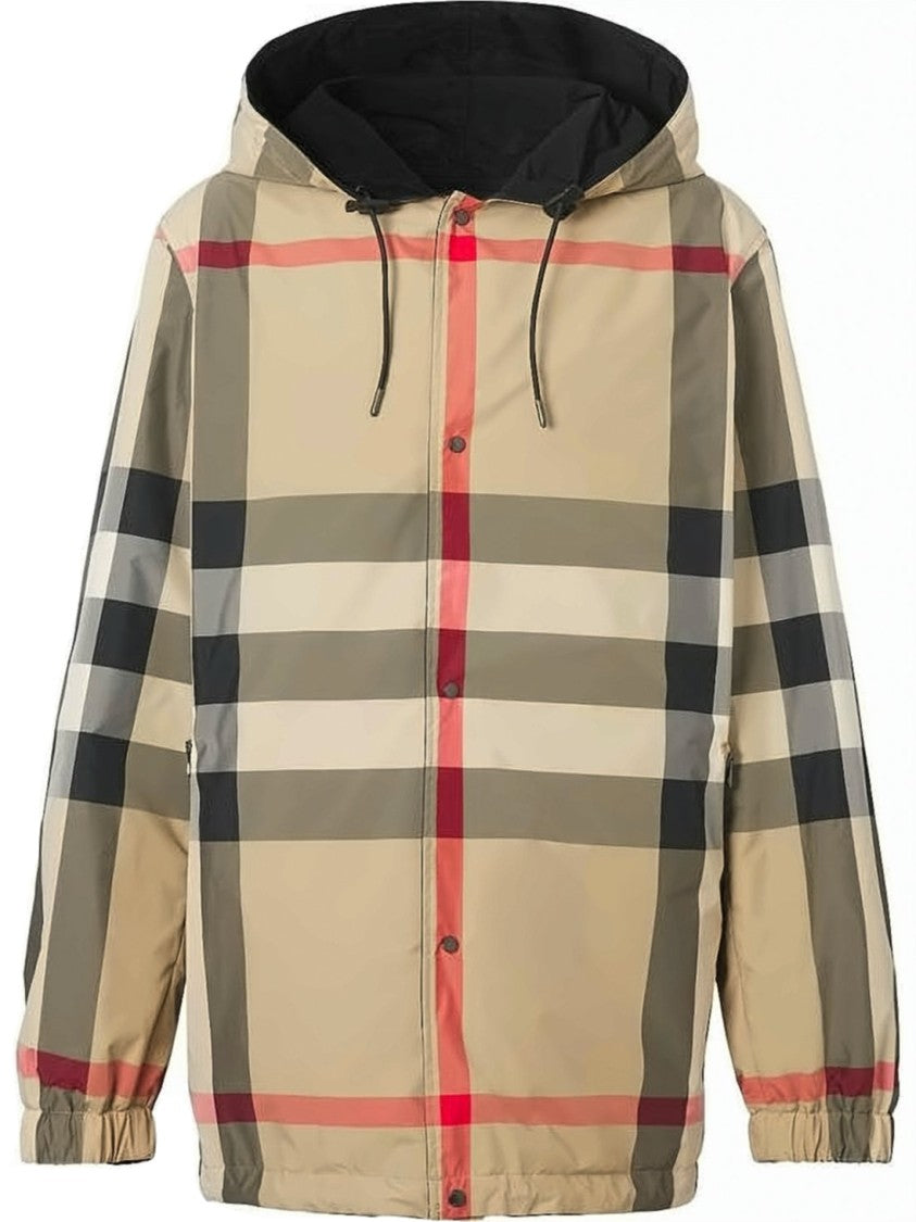 Burberry Reversible Hooded Short Jacket With Classic Check And Solid Design
