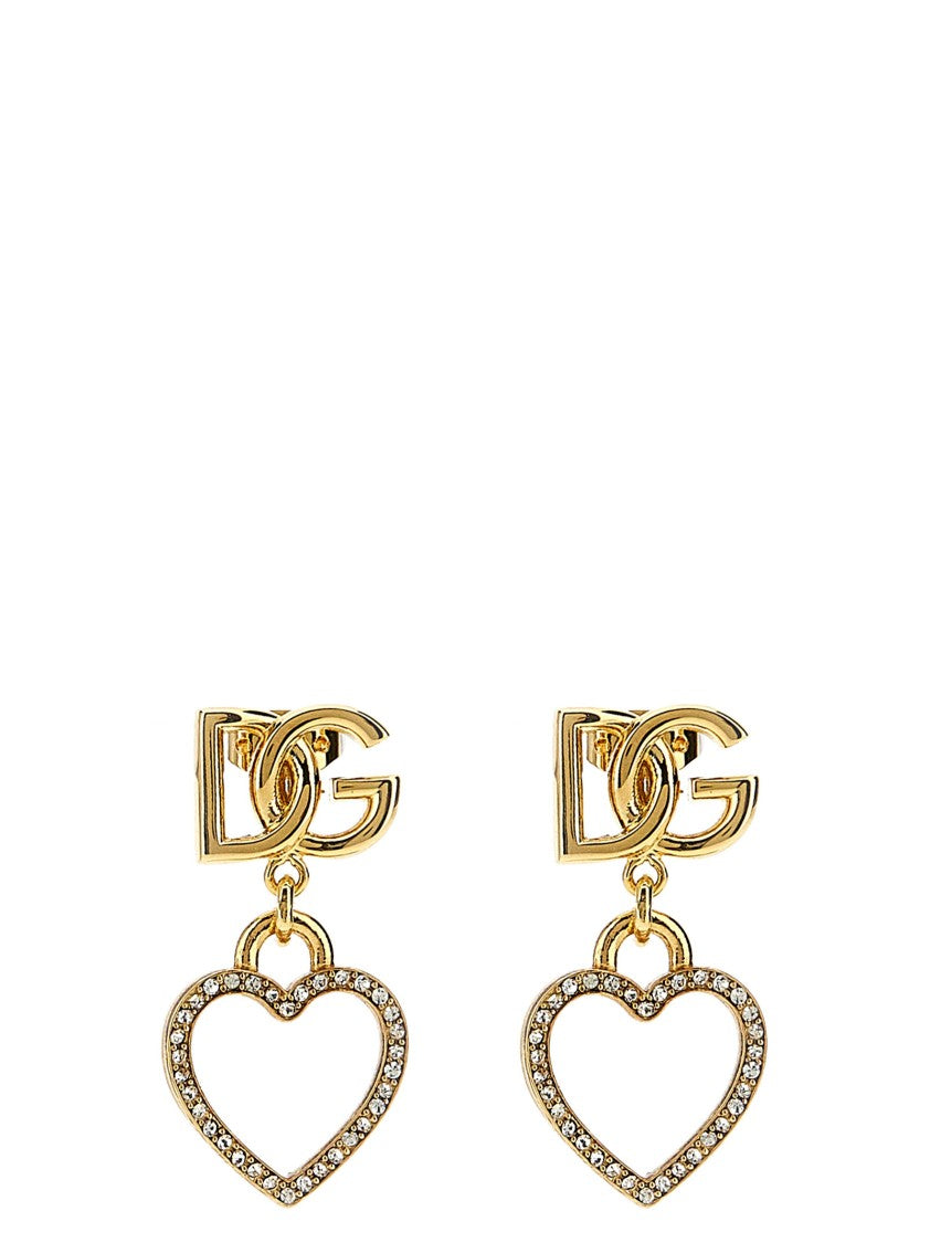 Dolce & Gabbana Gold-Tone Heart Pendant Earrings With Crystal Accents