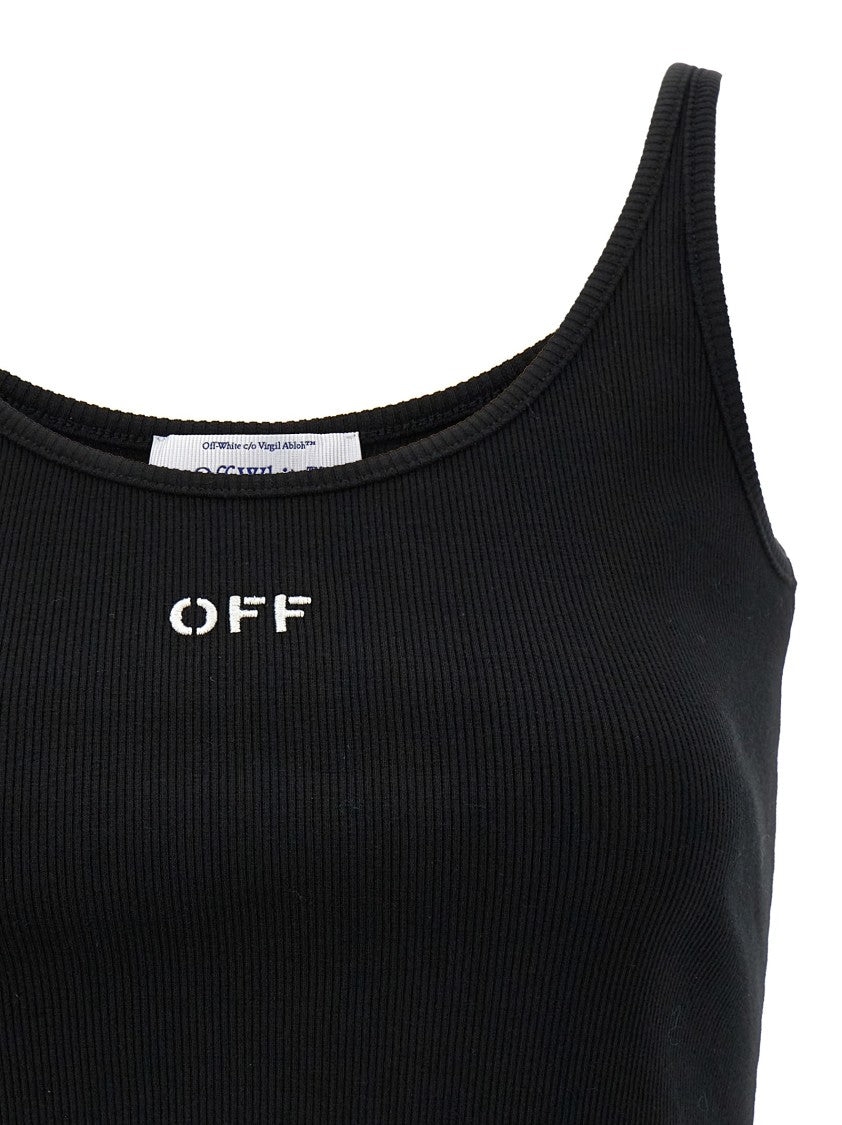 Off-White Ribbed Stretch Cotton Top With Contrast Logo