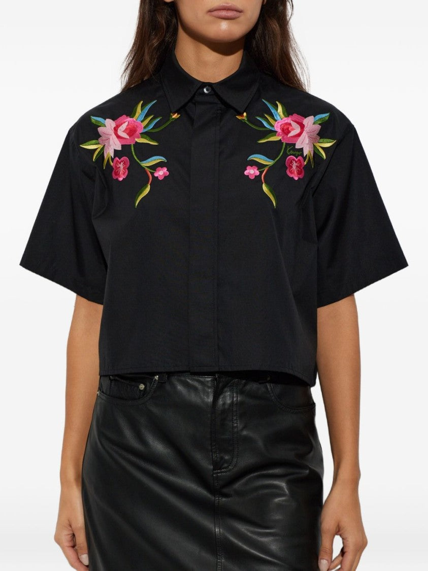 Kenzo Black Floral Embroidered Cropped Top