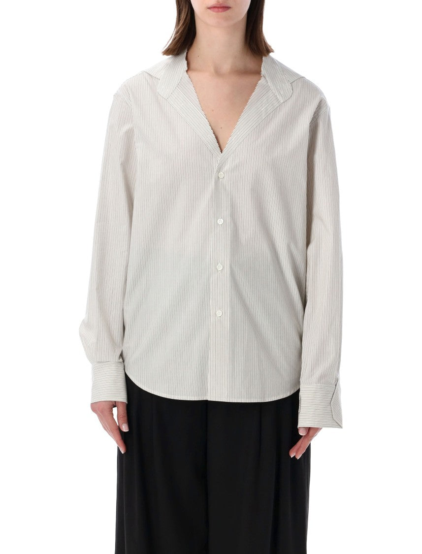 Mm6 By Maison Margiela Collarless Striped Cotton Asymmetrical Long Shirt