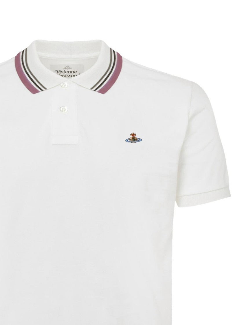 Vivienne Westwood White Striped Collar Ribbed Logo Top