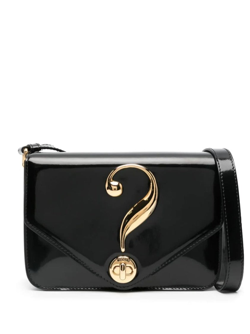 Moschino Glossy Black Leather Shoulder Bag