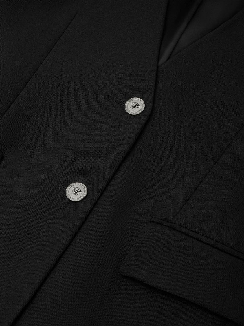 Versace Single-Breasted Blazer With Quilted Leather Accents