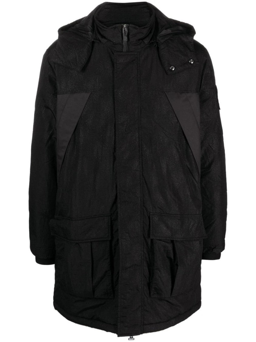 Ea7 Emporio Armani Black Caban Coat Padded High Collar Hooded Down Jacket
