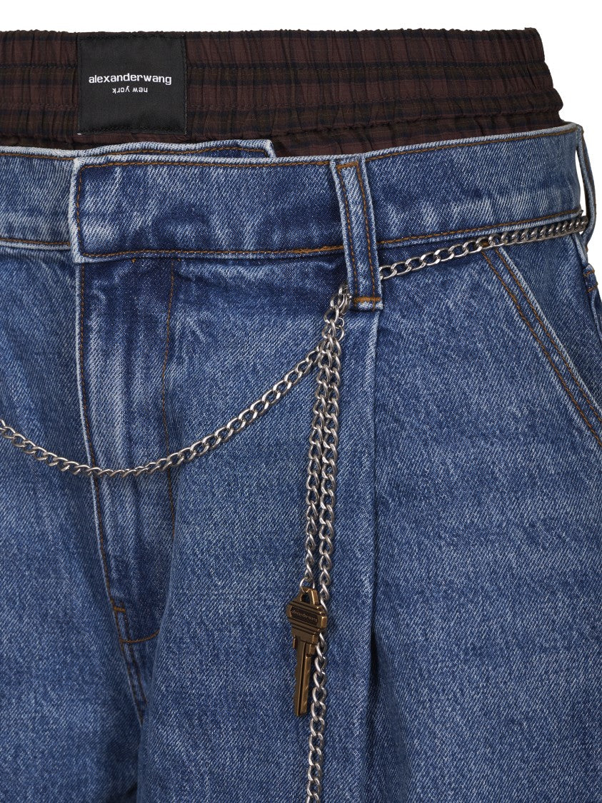 Alexander Wang Oversized Pleated Jeans With Chain Belt