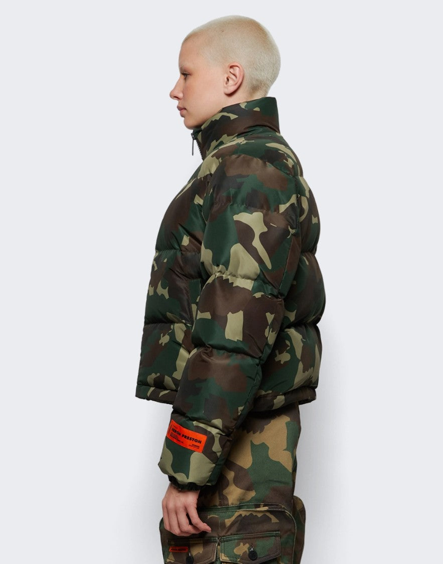Heron Preston Camo Green Cropped Nylon Puffer Jacket