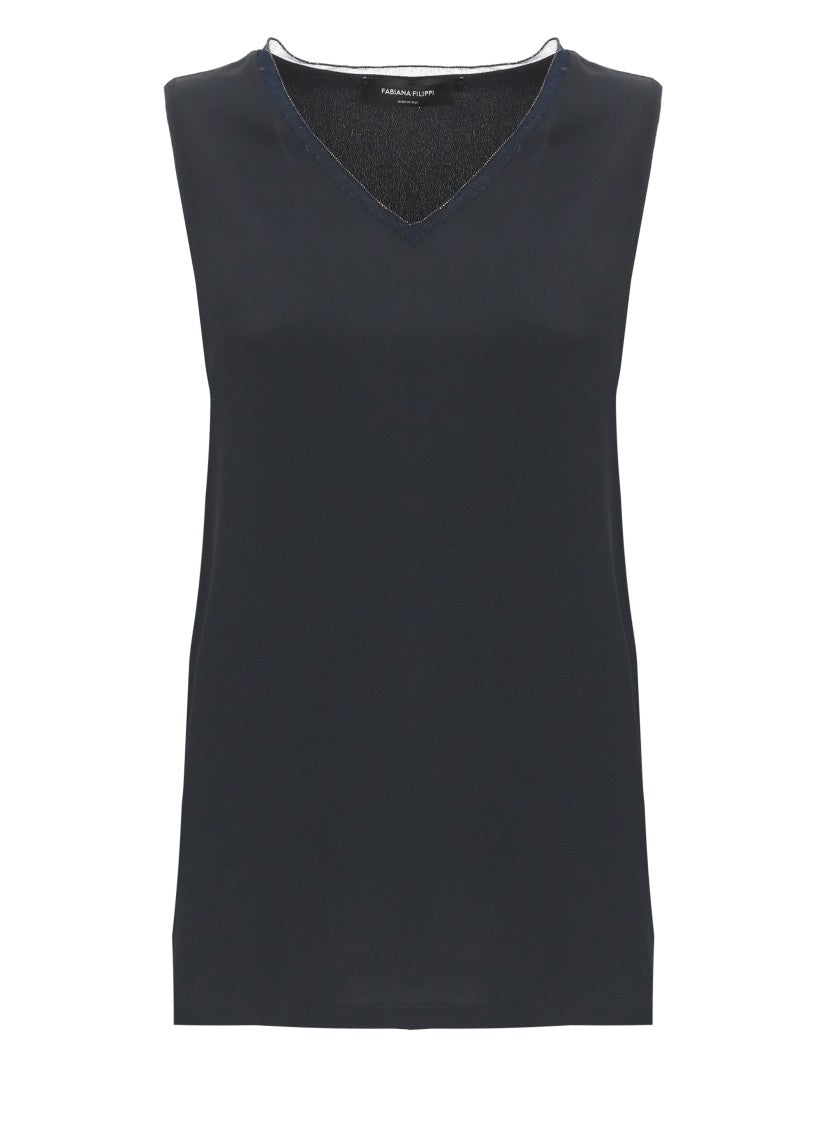 Fabiana Filippi Blue Lightpoint Detail Silk-Blend Top