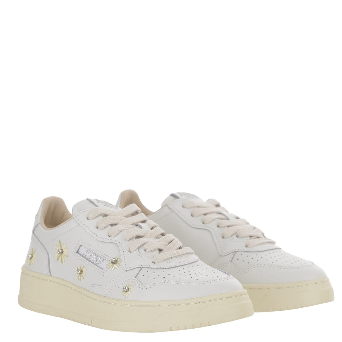 Autry Low Leather Sneakers With Embroidered Floral Details